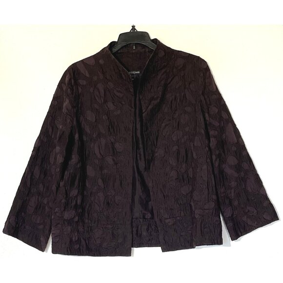 Eileen Fisher Dark Purple Brown 100% Silk Textured Crinkled Open Jacket - Picture 1 of 6